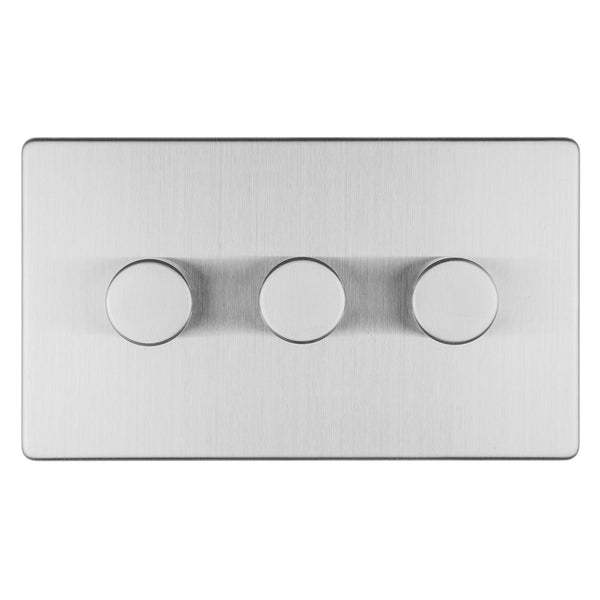 Eurolite Concealed 3mm 3 Gang Led Push On Off 2Way Dimmer - Stainless Steel - ECSS3DLED - Choice Handles