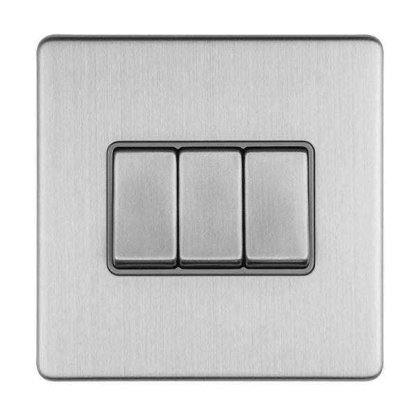 Eurolite Concealed 3mm 3 Gang 10Amp 2Way Switch - Stainless Steel - ECSS3SWG - Choice Handles