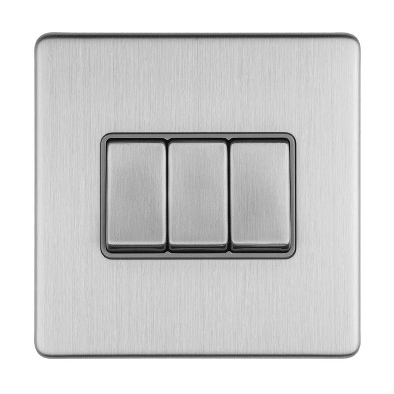 Eurolite Concealed 3mm 3 Gang 10Amp 2Way Switch - Stainless Steel - ECSS3SWG - Choice Handles