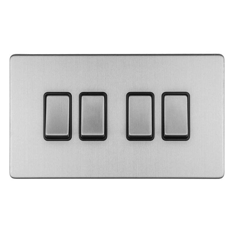 Eurolite Concealed 3mm 4 Gang 10Amp 2Way Switch - Stainless Steel - ECSS4SWB - Choice Handles