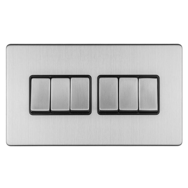 Eurolite Concealed 3mm 6 Gang 10Amp 2Way Switch - Stainless Steel - ECSS6SWB - Choice Handles