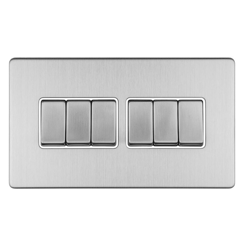 Eurolite Concealed 3mm 8 Gang 10Amp 2Way Switch - Stainless Steel - ECSS6SWW - Choice Handles