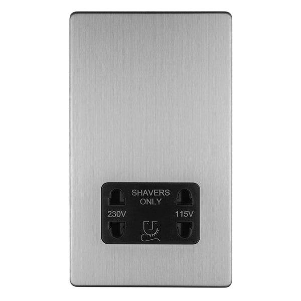 Eurolite Concealed 3mm 2 Gang Shaver Socket 230/115V - Stainless Steel - ECSSSHSB - Choice Handles