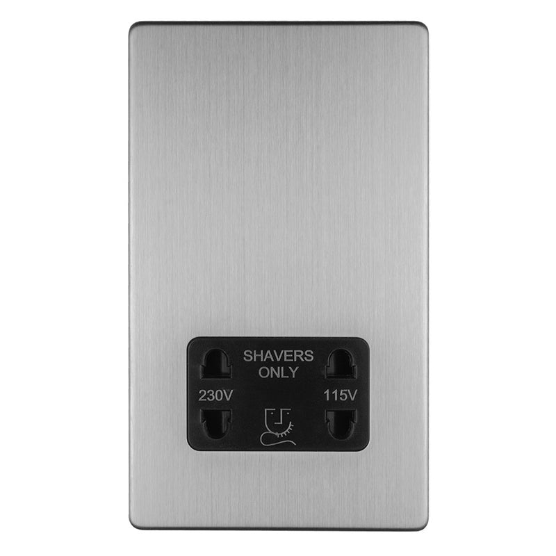 Eurolite Concealed 3mm 2 Gang Shaver Socket 230/115V - Stainless Steel - ECSSSHSB - Choice Handles