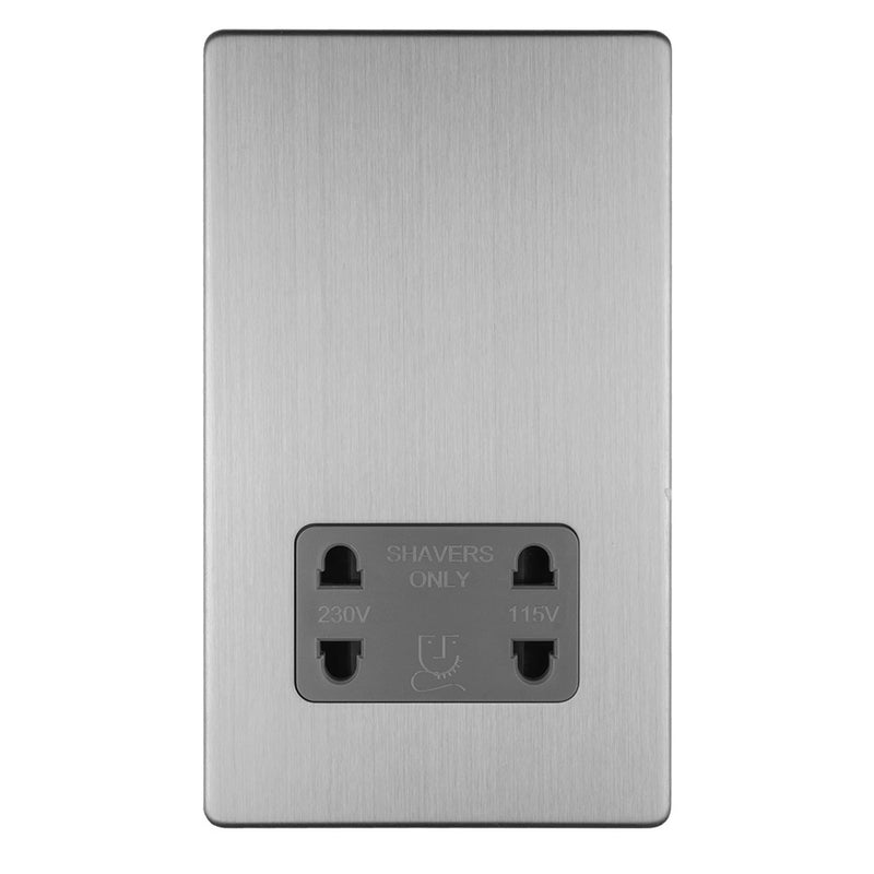 Eurolite Concealed 3mm 3 Gang Shaver Socket 230/115V - Stainless Steel - ECSSSHSG - Choice Handles