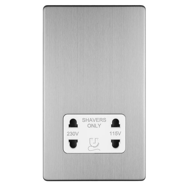 Eurolite Concealed 3mm 4 Gang Shaver Socket 230/115V - Stainless Steel - ECSSSHSW - Choice Handles