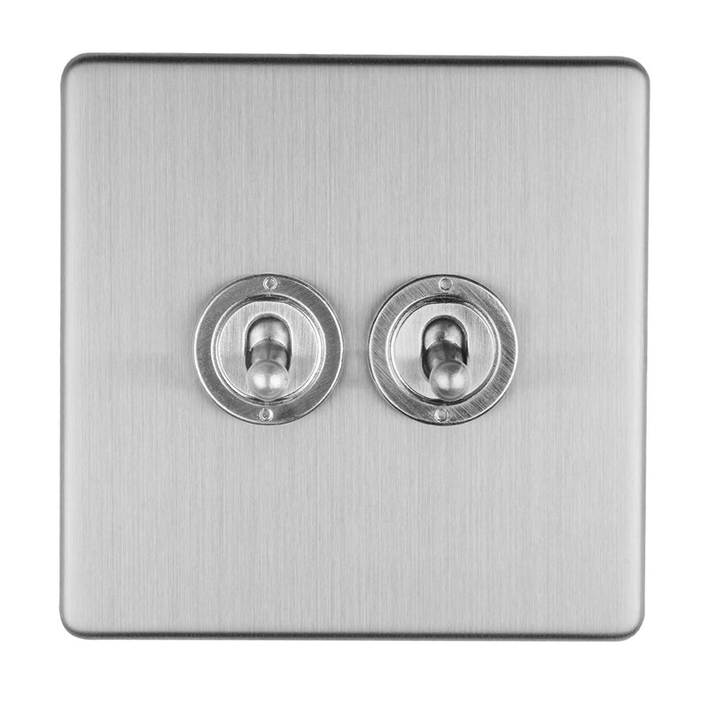 Eurolite Concealed 3mm 2 Gang 10Amp 2Way Toggle Switch Satin Stainless Plate - Stainless Steel - ECSST2SW - Choice Handles