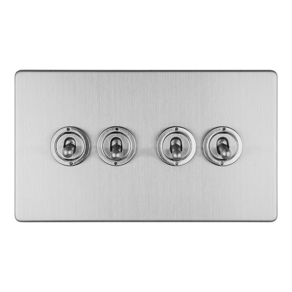 Eurolite Concealed 3mm 4 Gang 10Amp 2Way Toggle Switch Satin Stainless Plate - Stainless Steel - ECSST4SW - Choice Handles