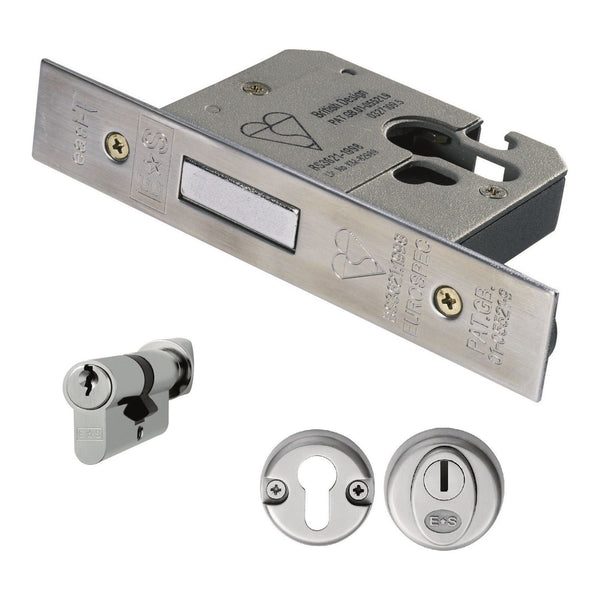 Eurospec - Euro Profile BS Cylinder Deadlock 76mm - Satin Stainless Steel - EDB5030/CT/SSS - Choice Handles