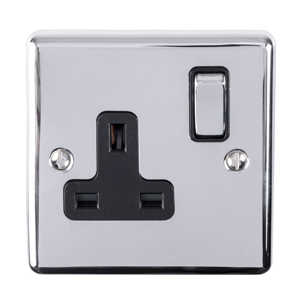 Eurolite Enhance Decorative 1 Gang Socket - Polished Chrome - EN1SOPCB - Choice Handles