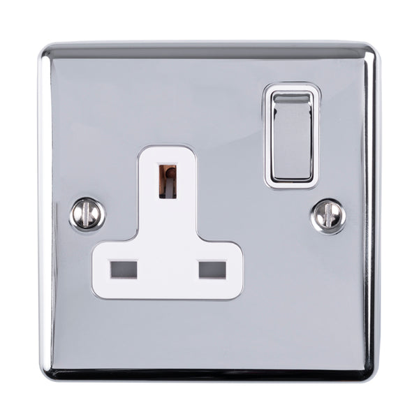 Eurolite Enhance Decorative 1 Gang Socket - Polished Chrome - EN1SOPCW - Choice Handles