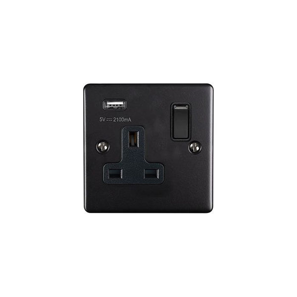 Eurolite Enhance Decorative 1 Gang Usb Socket - Matt Black - EN1USBMBB - Choice Handles