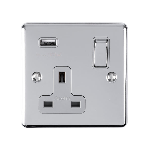 Eurolite Enhance Decorative 1 Gang Usb Socket - Polished Chrome - EN1USBPCG - Choice Handles