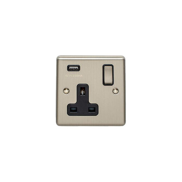 Eurolite Enhance Decorative 1 Gang Usb Socket - Satin Stainless - EN1USBSSB - Choice Handles