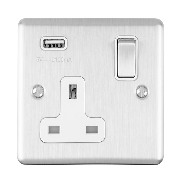 Eurolite Enhance Decorative 1 Gang Usb Socket - Satin Stainless - EN1USBSSW - Choice Handles