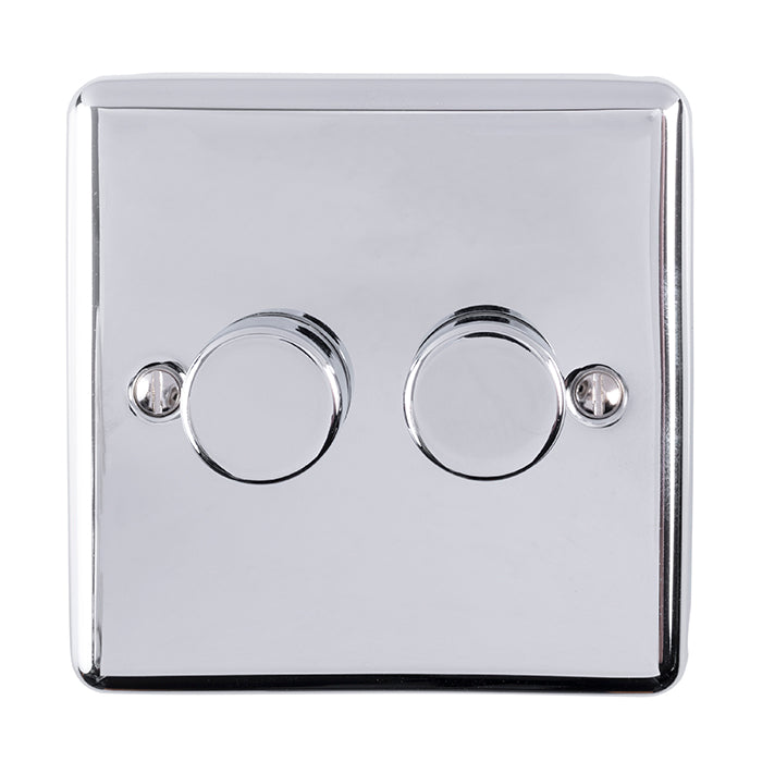 Eurolite Enhance Decorative 2 Gang Dimmer - Polished Chrome - EN2DLEDPC - Choice Handles