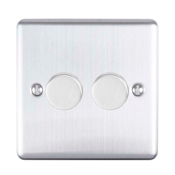 Eurolite Enhance Decorative 2 Gang Dimmer - Satin Stainless - EN2DLEDSS - Choice Handles