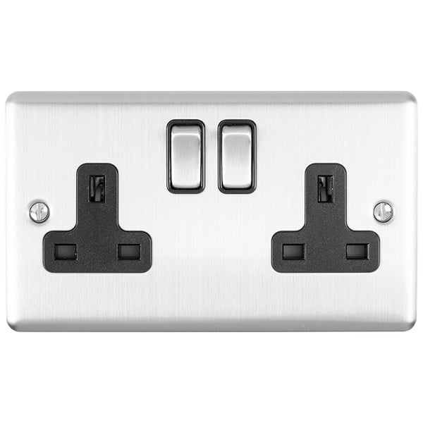 Eurolite Enhance Decorative 2 Gang Socket - Satin Stainless - EN2SOSSB - Choice Handles