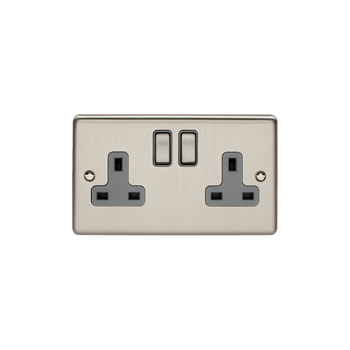 Eurolite Enhance Decorative 2 Gang Socket - Satin Stainless - EN2SOSSG - Choice Handles