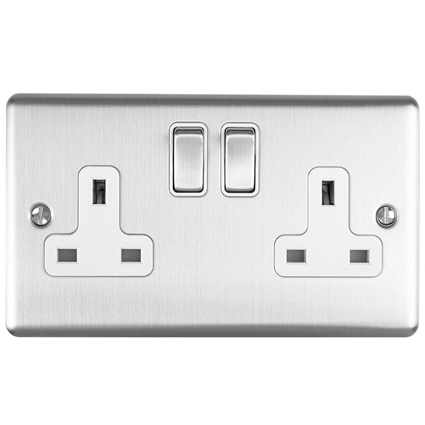 Eurolite Enhance Decorative 2 Gang Socket - Satin Stainless - EN2SOSSW - Choice Handles