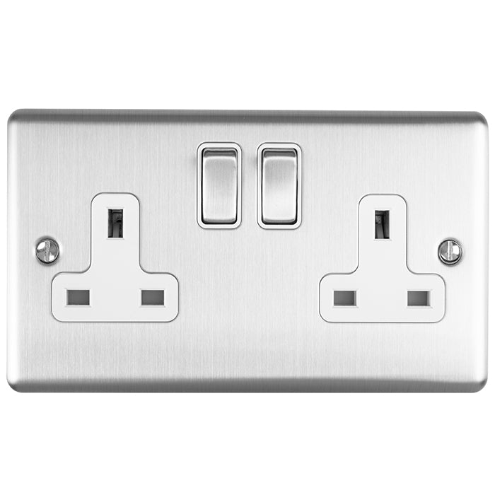 Eurolite Enhance Decorative 2 Gang Socket - Satin Stainless - EN2SOSSW - Choice Handles