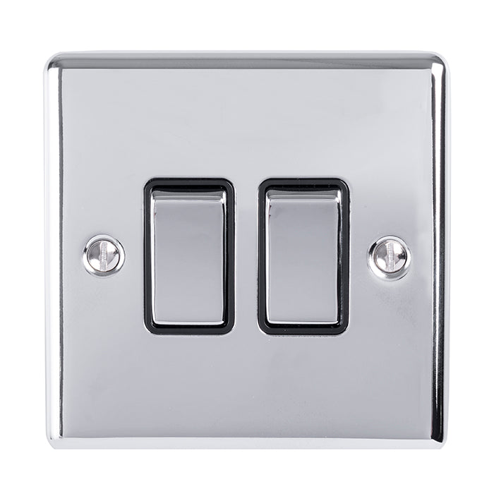 Eurolite Enhance Decorative 2 Gang Switch - Polished Chrome - EN2SWPCB - Choice Handles