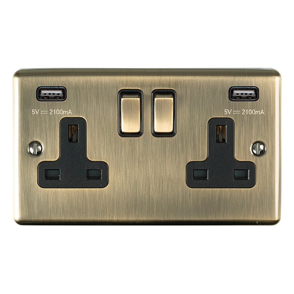 Eurolite Enhance Decorative 2 Gang Usb Socket - Antique - EN2USBABB - Choice Handles