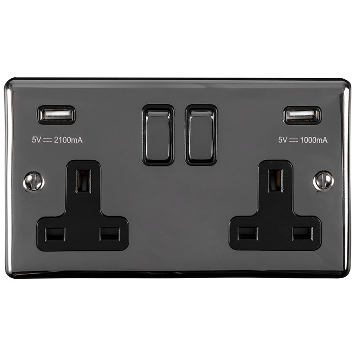 Eurolite Enhance Decorative 2 Gang Usb Socket - Black Nickel - EN2USBBNB - Choice Handles