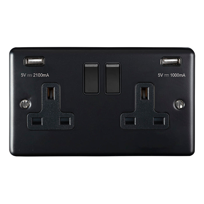 Eurolite Enhance Decorative 2 Gang Usb Socket - Matt Black - EN2USBMBB - Choice Handles