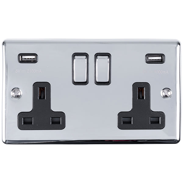 Eurolite Enhance Decorative 2 Gang Usb Socket - Polished Chrome - EN2USBPCB - Choice Handles