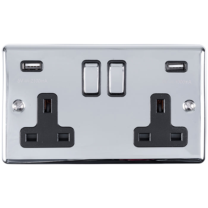 Eurolite Enhance Decorative 2 Gang Usb Socket - Polished Chrome - EN2USBPCB - Choice Handles