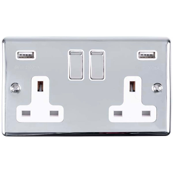 Eurolite Enhance Decorative 2 Gang Usb Socket - Polished Chrome - EN2USBPCW - Choice Handles