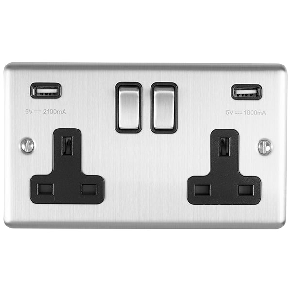 Eurolite Enhance Decorative 2 Gang Usb Socket - Satin Stainless - EN2USBSSB - Choice Handles