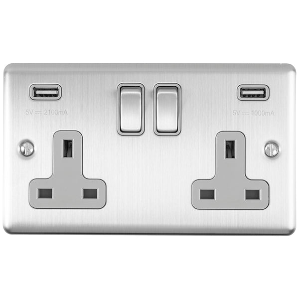 Eurolite Enhance Decorative 2 Gang Usb Socket - Satin Stainless - EN2USBSSG - Choice Handles