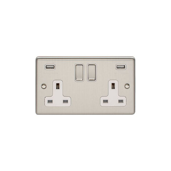 Eurolite Enhance Decorative 2 Gang Usb Socket - Satin Stainless - EN2USBSSW - Choice Handles