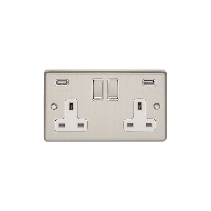 Eurolite Enhance Decorative 2 Gang Usb Socket - Satin Stainless - EN2USBSSW - Choice Handles