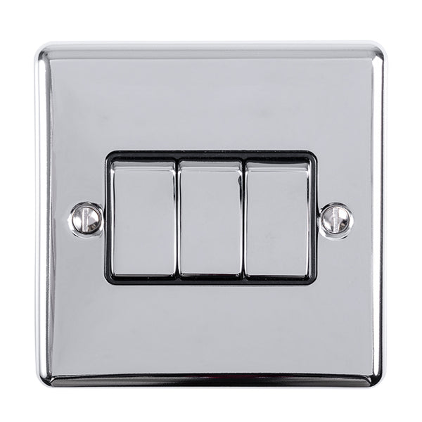 Eurolite Enhance Decorative 3 Gang Switch - Polished Chrome - EN3SWPCB - Choice Handles