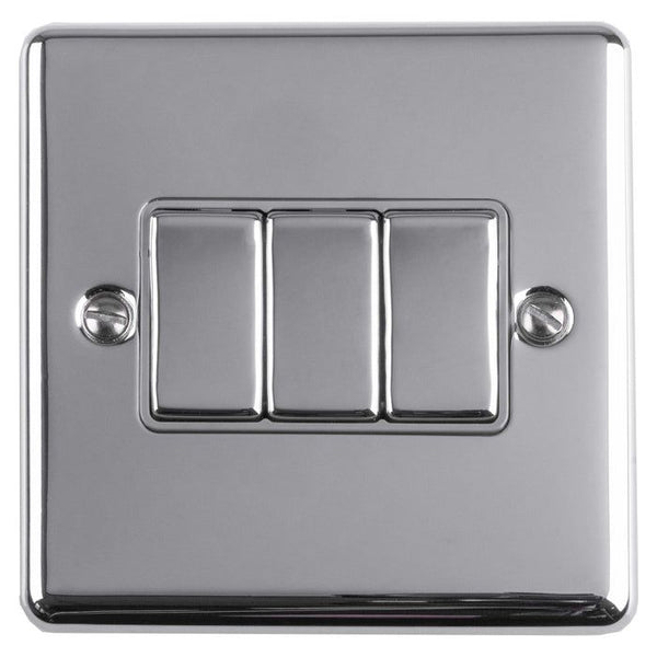 Eurolite Enhance Decorative 3 Gang Switch - Polished Chrome - EN3SWPCG - Choice Handles