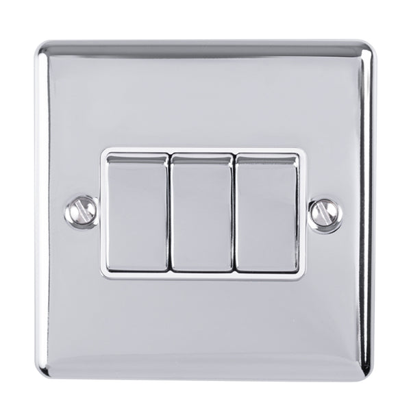 Eurolite Enhance Decorative 3 Gang Switch - Polished Chrome - EN3SWPCW - Choice Handles