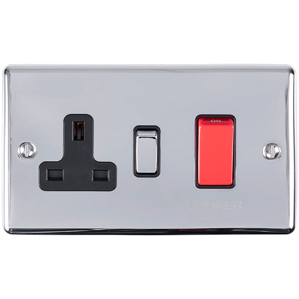 Eurolite Enhance Decorative 45Amp Switch With A Socket - Polished Chrome - EN45ASWASPCB - Choice Handles