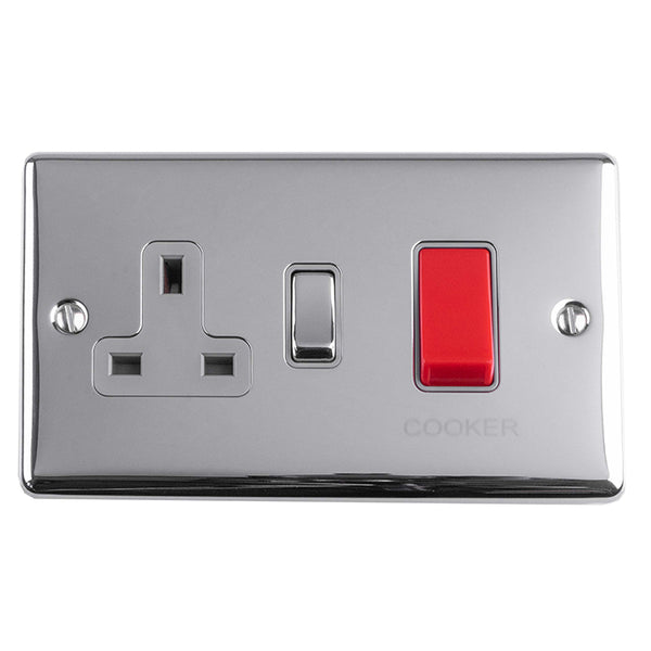 Eurolite Enhance Decorative 45Amp Switch With A Socket - Polished Chrome - EN45ASWASPCG - Choice Handles