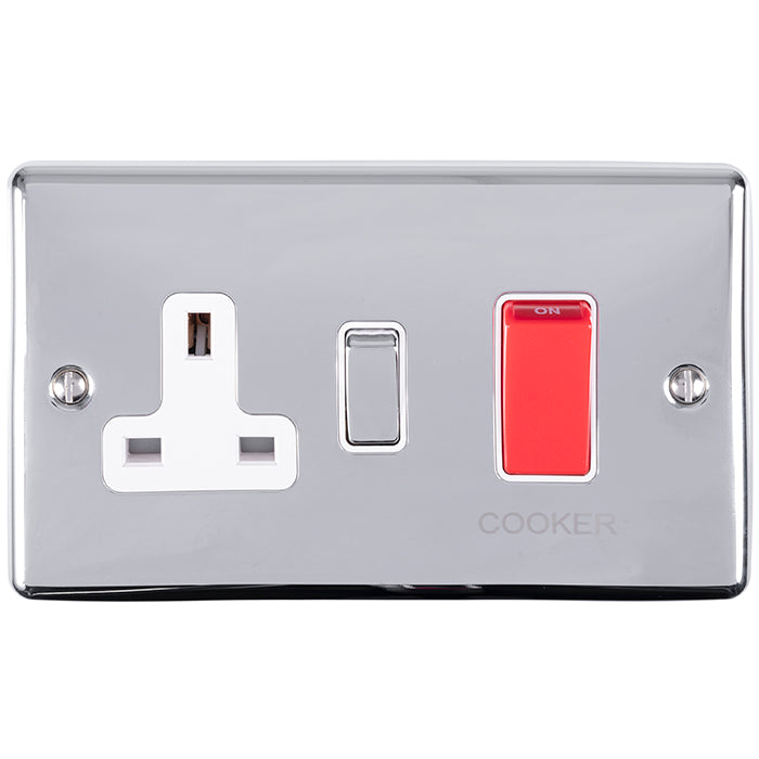 Eurolite Enhance Decorative 45Amp Switch With A Socket - Polished Chrome - EN45ASWASPCW - Choice Handles