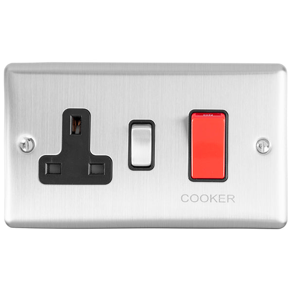 Eurolite Enhance Decorative 45Amp Switch With A Socket - Satin Stainless - EN45ASWASSSB - Choice Handles