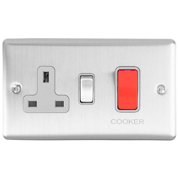 Eurolite Enhance Decorative 45Amp Switch With A Socket - Satin Stainless - EN45ASWASSSG - Choice Handles