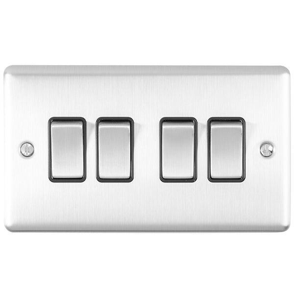 Eurolite Enhance Decorative 4 Gang Switch - Satin Stainless - EN4SWSSB - Choice Handles