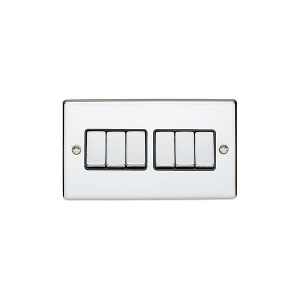 Eurolite Enhance Decorative 6 Gang Switch - Polished Chrome - EN6SWPCB - Choice Handles