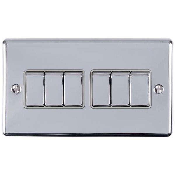 Eurolite Enhance Decorative 6 Gang Switch - Polished Chrome - EN6SWPCG - Choice Handles