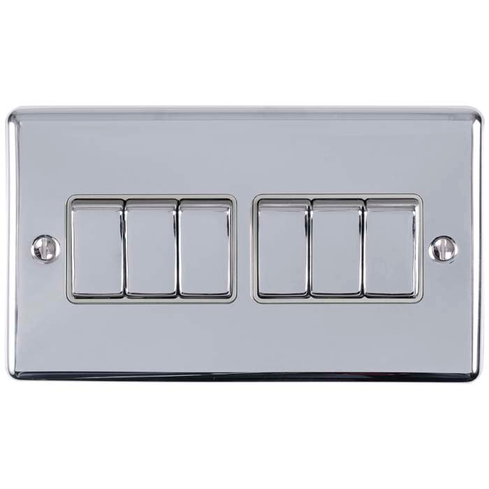 Eurolite Enhance Decorative 6 Gang Switch - Polished Chrome - EN6SWPCG - Choice Handles