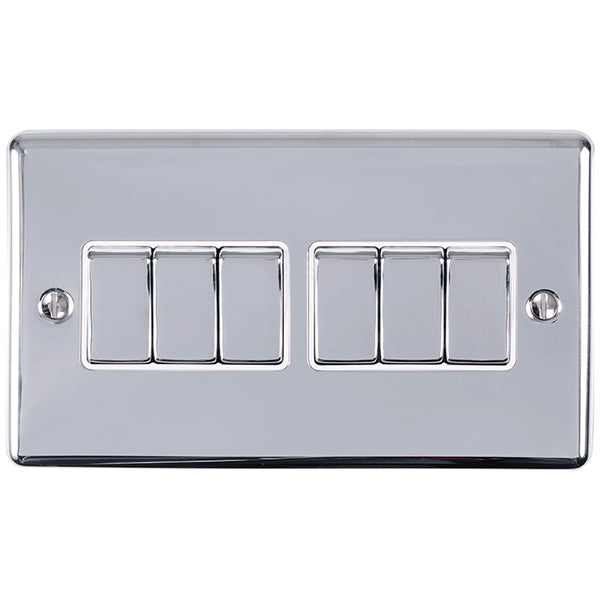 Eurolite Enhance Decorative 6 Gang Switch - Polished Chrome - EN6SWPCW - Choice Handles