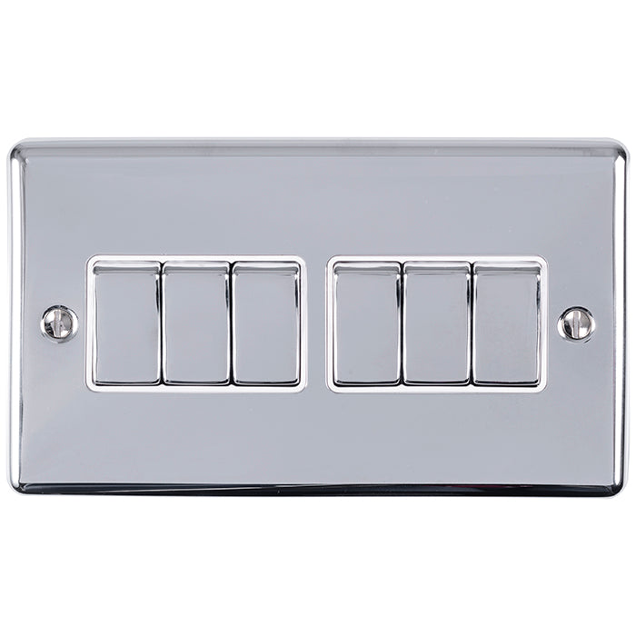 Eurolite Enhance Decorative 6 Gang Switch - Polished Chrome - EN6SWPCW - Choice Handles